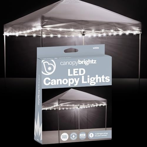 Brightz LED Canopy Lights, White - Outdoor Canopy Tent Lights for 10ft x 10ft Tents - Football Tailgate Essentials & Accessories - 40ft String Light - Image 1
