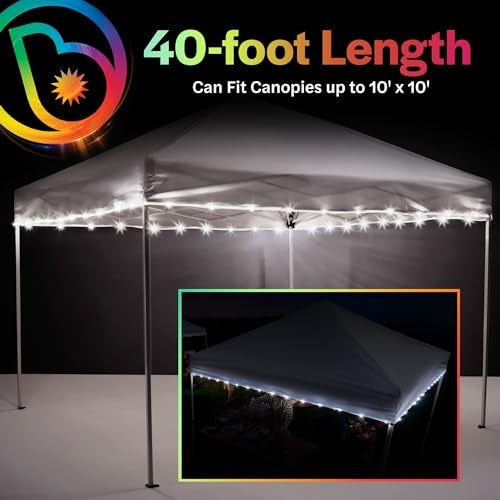 Brightz LED Canopy Lights, White - Outdoor Canopy Tent Lights for 10ft x 10ft Tents - Football Tailgate Essentials & Accessories - 40ft String Light - Image 3