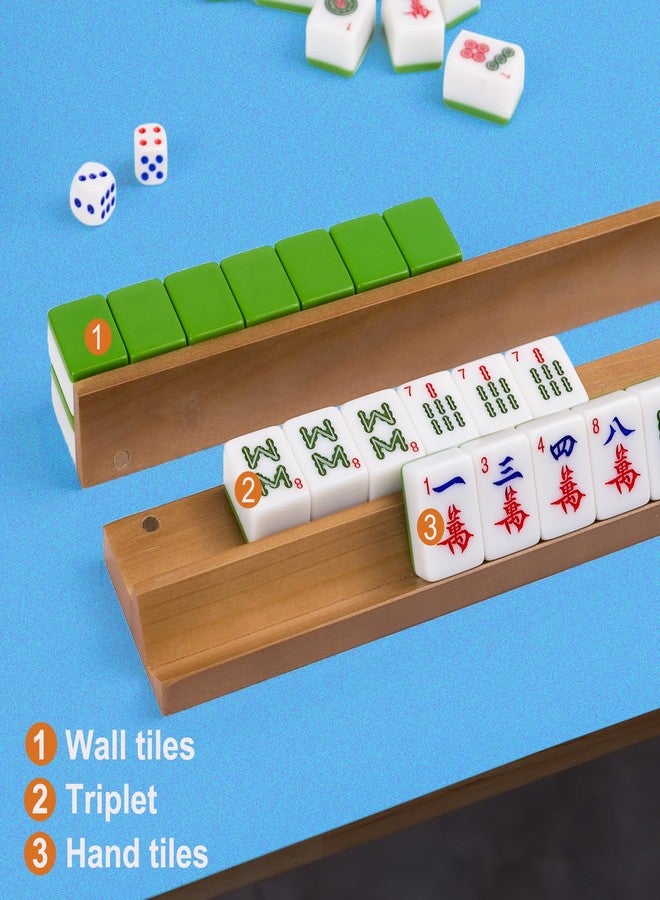 DigNew Wooden Mahjong Racks Set with Detachable Magnetic Pushers, 4 Racks & 4 Pushers, Includes Chips, Dice & Storage Bags - Mahjong Tile Holders for Family Game Nights - Image 4