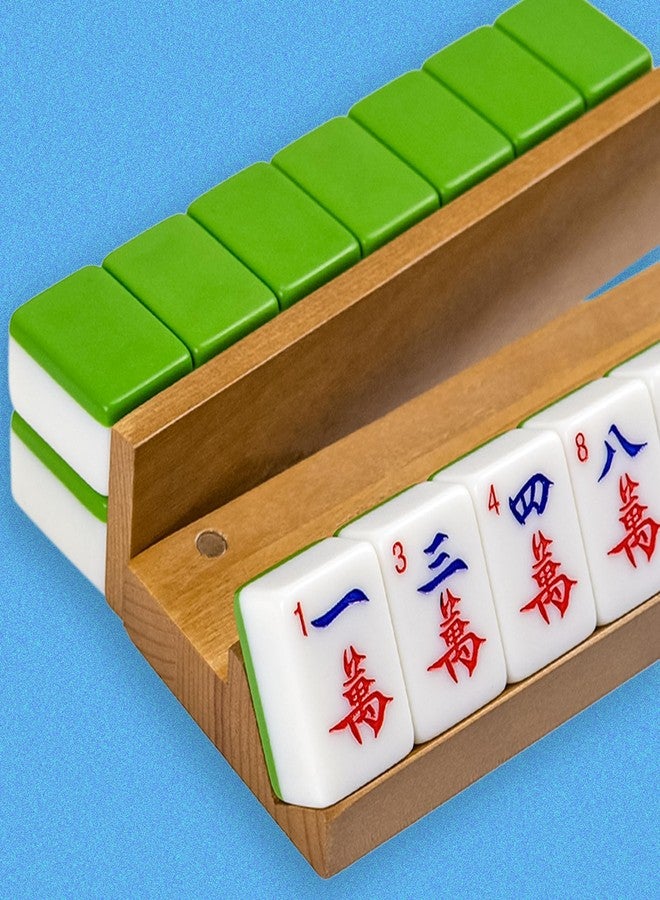 DigNew Wooden Mahjong Racks Set with Detachable Magnetic Pushers, 4 Racks & 4 Pushers, Includes Chips, Dice & Storage Bags - Mahjong Tile Holders for Family Game Nights - Image 5