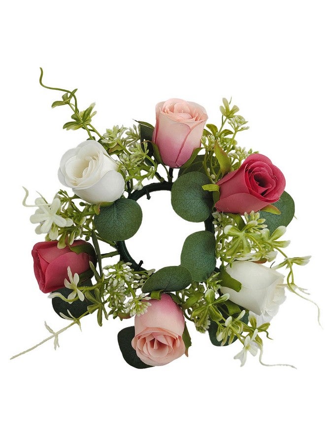 HizeJie Candle Rings Flower Wreath Artificial Rose Candle Holder 9" for Wedding Centerpieces Spring Home Garland Farmhouse Party Tables Decoration  - Image 1