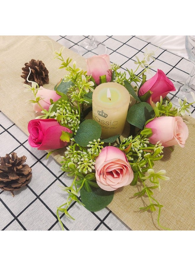 HizeJie Candle Rings Flower Wreath Artificial Rose Candle Holder 9" for Wedding Centerpieces Spring Home Garland Farmhouse Party Tables Decoration  - Image 5