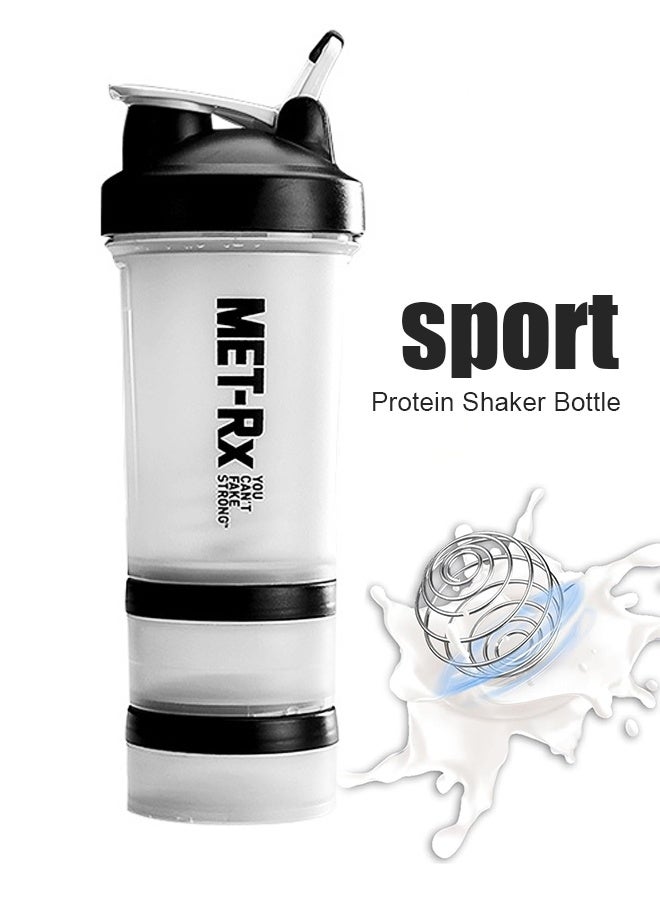 MET-Rx Large Capacity Protein Powder Shaker Cup 500ml with Scale Multifunctional Portable Sports Fitness Water Cup Plastic Water Cup for Protein Mixture, with Powder Storage and Pill Organizer, Very Suitable for Exercise People - Image 1