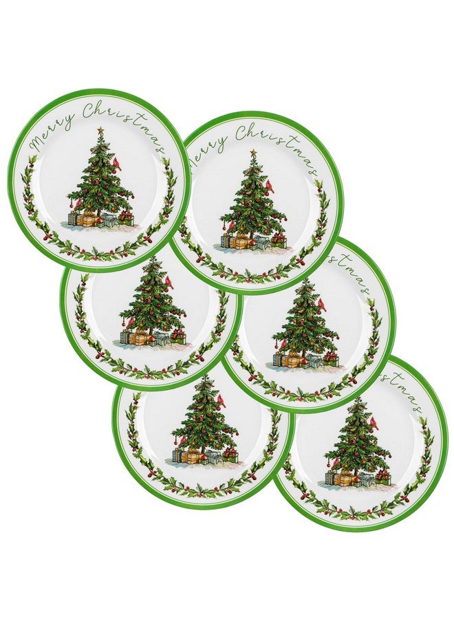LOYIM 6 Pcs Christmas Melamine Plates 10 Inch Christmas Tree Melamine Dinner Plate Christmas Dishes Assorted Designs Christmas Dinnerware Set for Appetizer Dessert Salad Birthday Christmas Party - Image 1