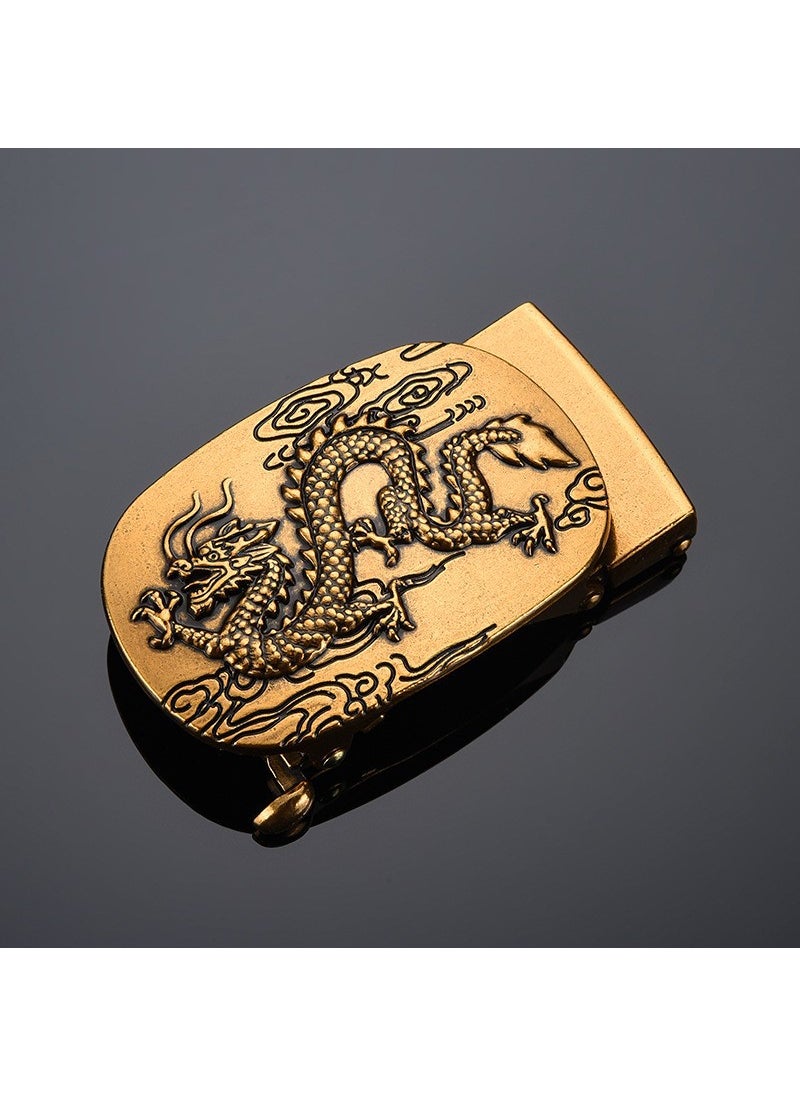 Generic Vintage Mens Leather Belt Dragon Automatic Buckle Yunlong Bronze 