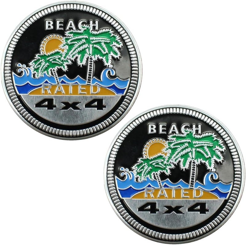 GLSOWEE Beach Badge Rated Car Emblem, 4 x 4 3D Metal Car Badge Decals Stickers Round Emblem Decals, Auto Exterior Emblems Badge Compatible with Vehicles Trucks SUV RV (Beach RATED/2PCS) General purpose premium build - Image 1