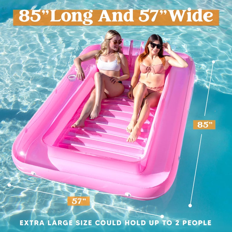 SLOOSH Inflatable Tanning Pool Lounger Float, 85" x 57" Extra Large Pool Floats Adult with Pillow, 4 in 1 Suntan Tub Raft Floatie,Sunbathing Bed Lounge for Water Blow Up Ball Pit Party Gifts, XL-Pink - Image 2
