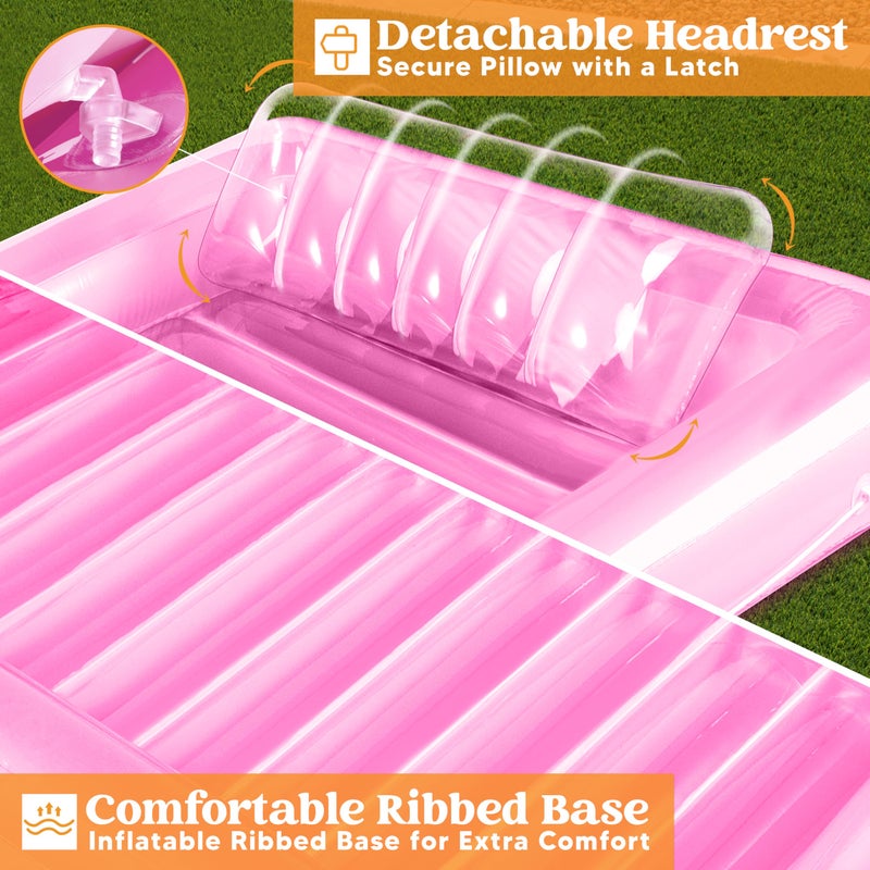 SLOOSH Inflatable Tanning Pool Lounger Float, 85" x 57" Extra Large Pool Floats Adult with Pillow, 4 in 1 Suntan Tub Raft Floatie,Sunbathing Bed Lounge for Water Blow Up Ball Pit Party Gifts, XL-Pink - Image 5