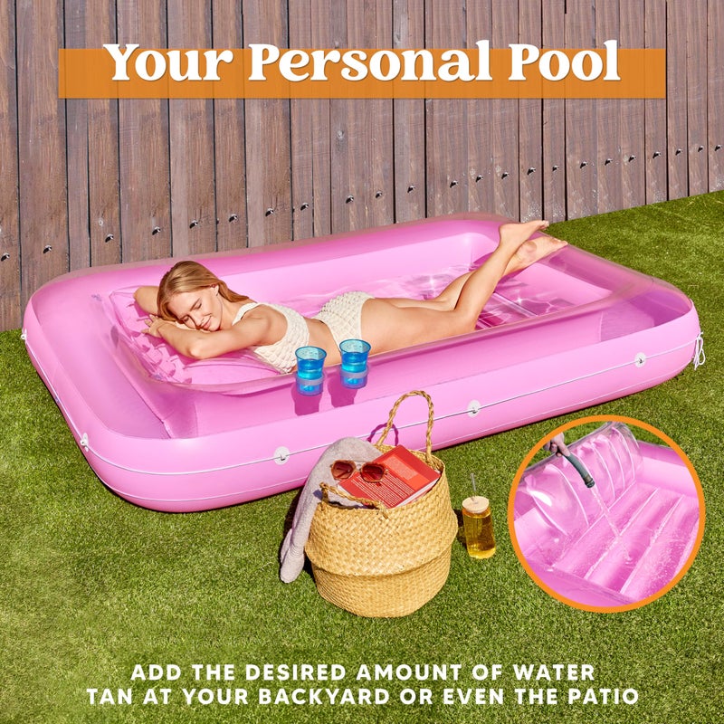 SLOOSH Inflatable Tanning Pool Lounger Float, 85" x 57" Extra Large Pool Floats Adult with Pillow, 4 in 1 Suntan Tub Raft Floatie,Sunbathing Bed Lounge for Water Blow Up Ball Pit Party Gifts, XL-Pink - Image 3