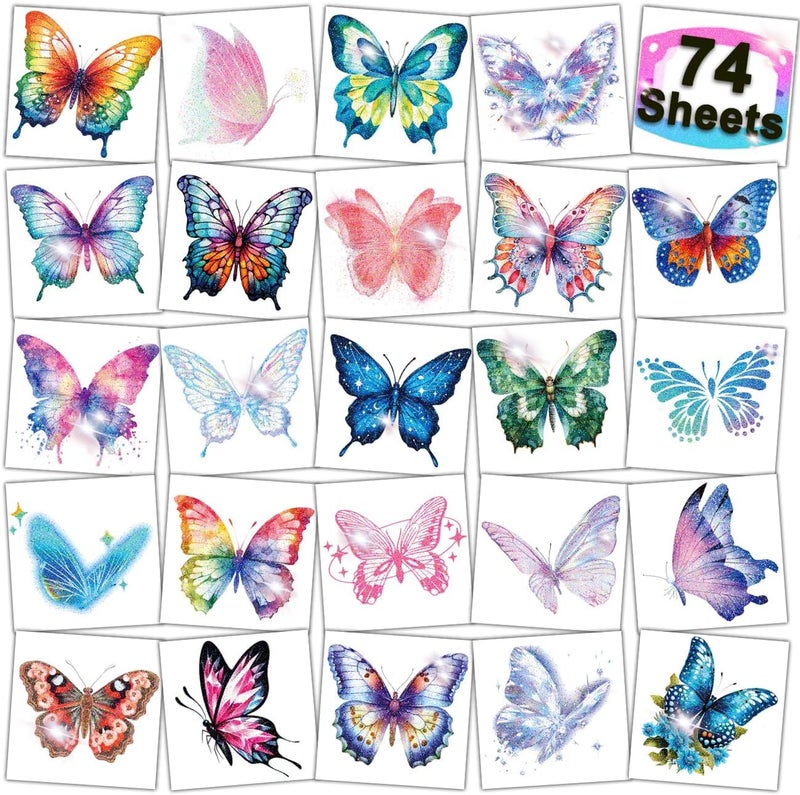 Glitter Butterfly Temporary Tattoos for Kids 74 Individually Sheets Watercolor butterfly Tattoo for Kids Butterfly Birthday Decorations