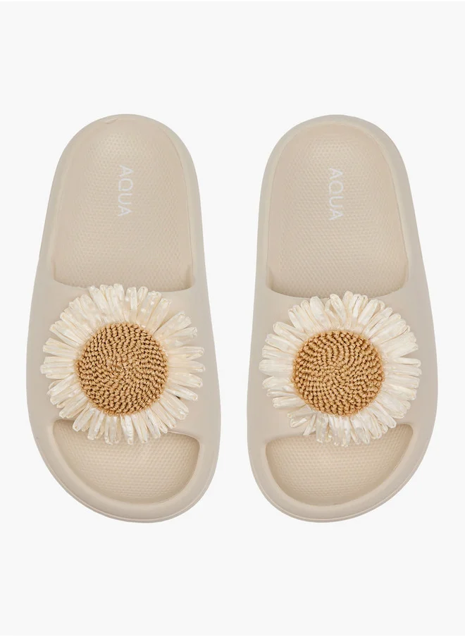 Aqua Floral Accent Slip-On Slides