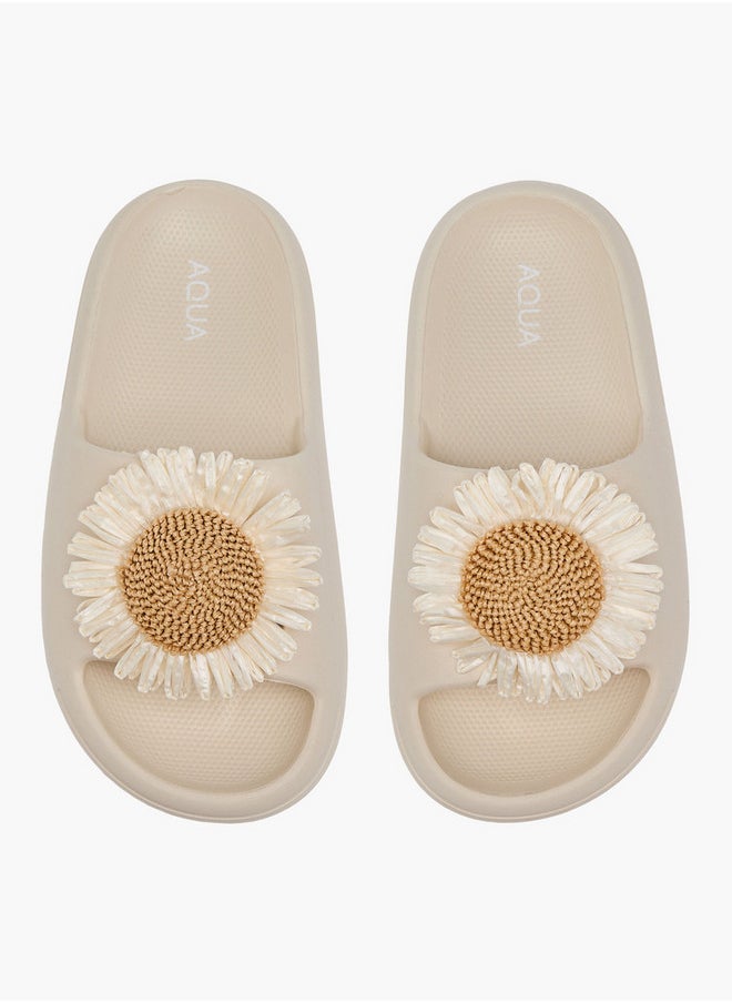 Aqua Floral Accent Slip-On Slides  - Image 1