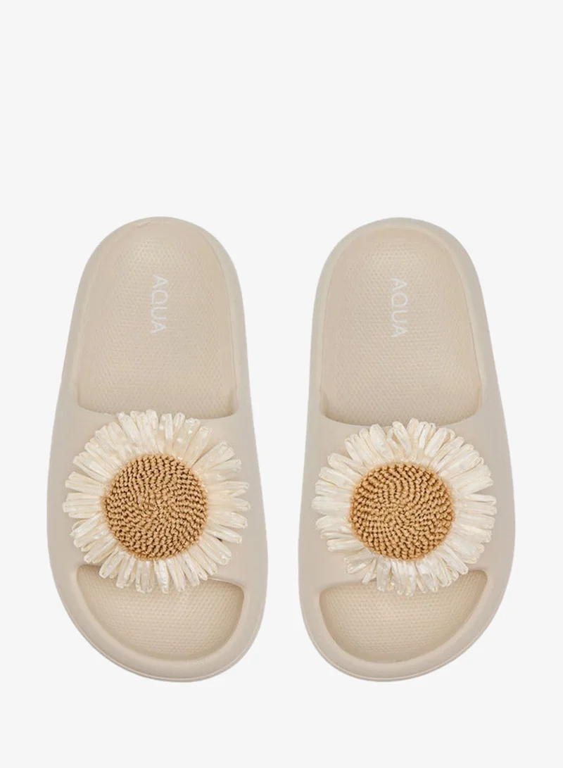 Aqua Girls Floral Accent Slip-On Slides