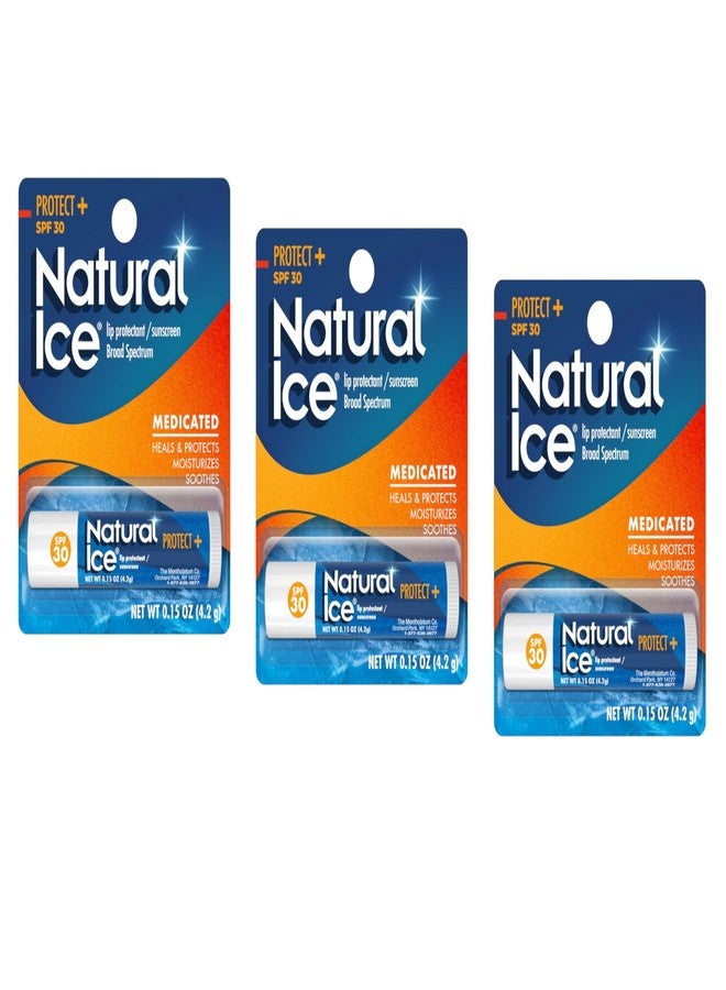Mentholatum Natural Ice Protect+ Broad Spectrum SPF 30 Medicated Lip Balm, 0.15 Ounce (Pack of 3) - Image 1