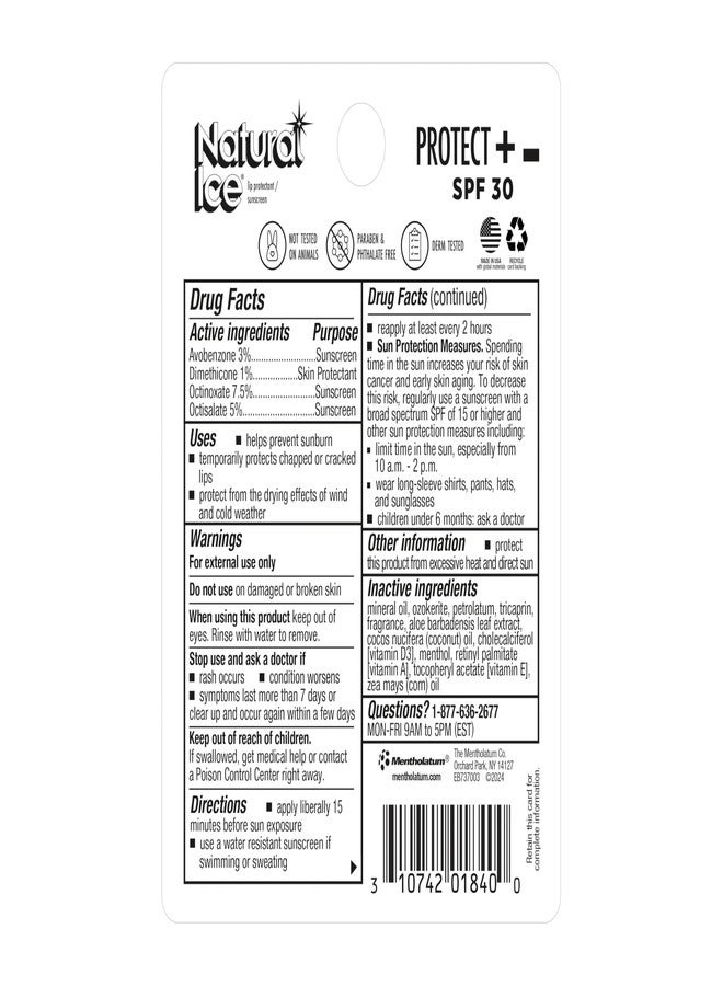 Mentholatum Natural Ice Protect+ Broad Spectrum SPF 30 Medicated Lip Balm, 0.15 Ounce (Pack of 3) - Image 3