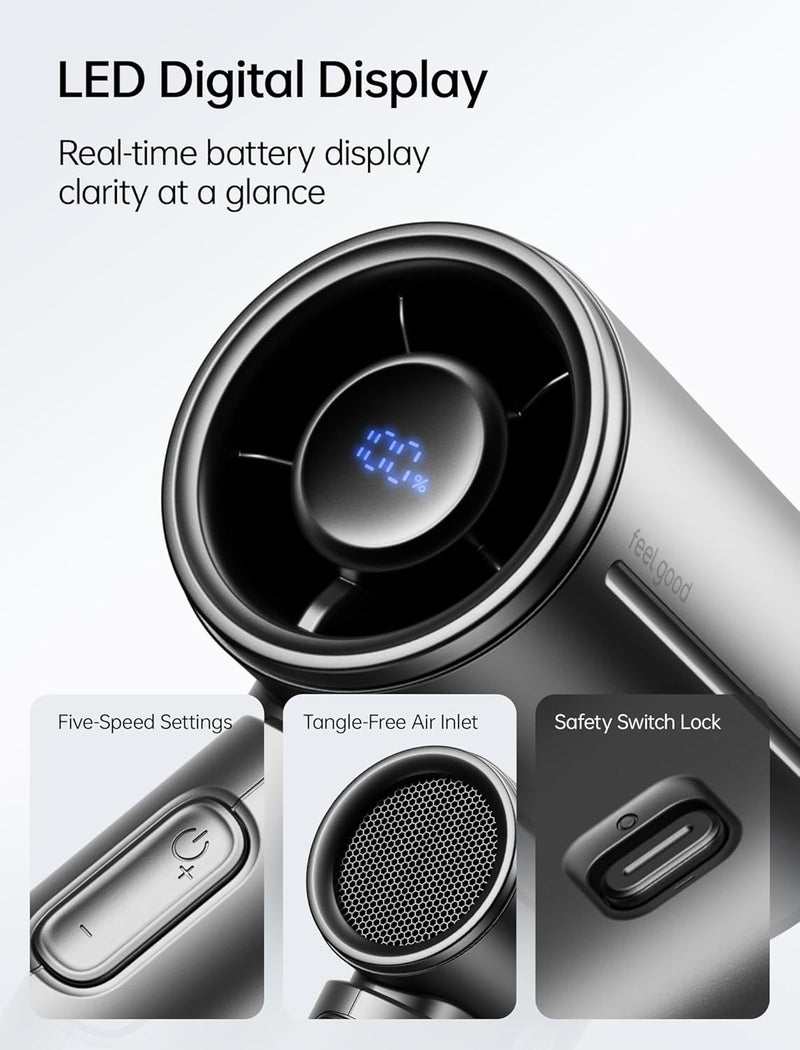 جيسيو لايف مروحة يدوية صغيرة JISULIFE Life9S - كروم أنيق: قوة توربو، تبريد لمدة 22 ساعة، شاشة LED، 5000 مللي أمبير، 5 سرعات، مروحة صغيرة محمولة للسفر والرحلات البحرية والحفلات الموسيقية، هدايا عصرية للرجال والنساء – أسود - Image 4