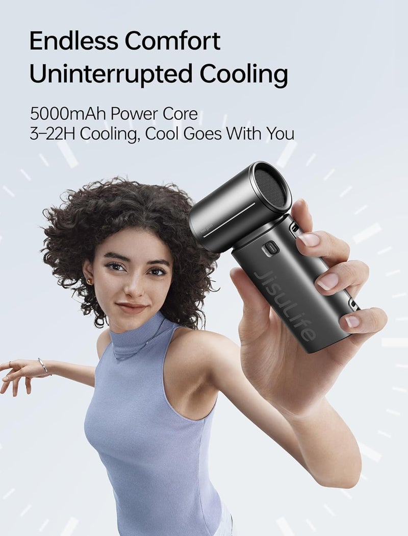 جيسيو لايف مروحة يدوية صغيرة JISULIFE Life9S - كروم أنيق: قوة توربو، تبريد لمدة 22 ساعة، شاشة LED، 5000 مللي أمبير، 5 سرعات، مروحة صغيرة محمولة للسفر والرحلات البحرية والحفلات الموسيقية، هدايا عصرية للرجال والنساء – أسود - Image 2