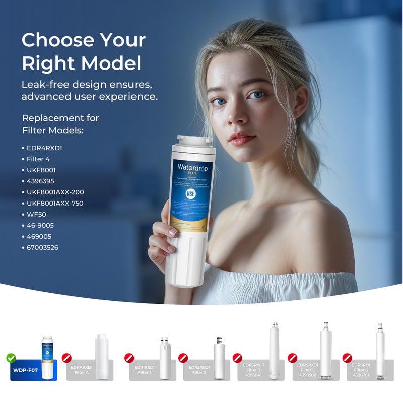 Waterdrop Plus UKF8001 NSF 401,53 Certified Refrigerator Water Filter, Reduce PFAS, Replacement for WhirlpoolÂ® EverydropÂ® Filter 4, EDR4RXD1, MaytagÂ® UKF8001AXX, 3 Filters (Package May Vary) - Image 2