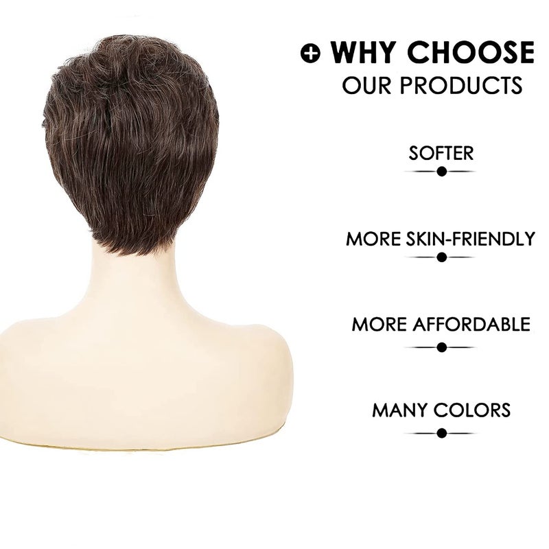Wiwige Short Brown Pixie Wig Synthetic Layered Cosplay Hair Full Wigs for White Women (Brown mixed Blonde) - Image 3
