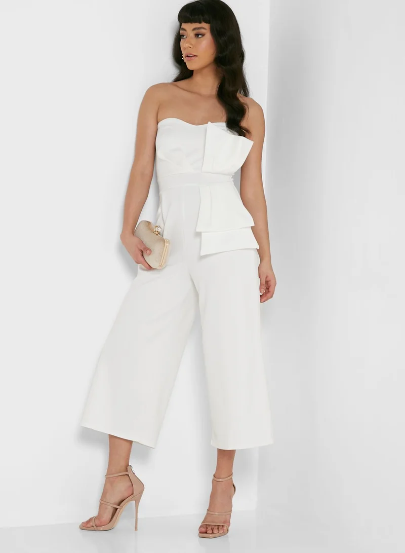 boohoo Bardot Bow Detail Jumpsuit