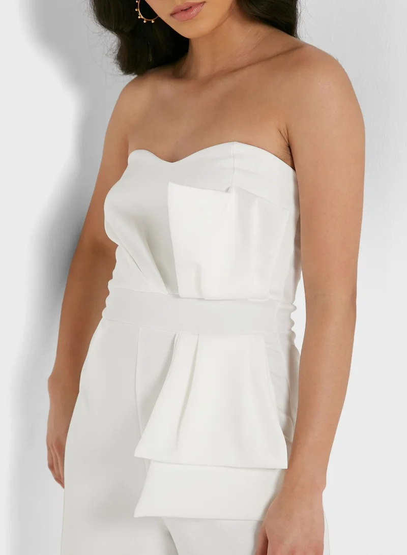 boohoo Bardot Bow Detail Jumpsuit