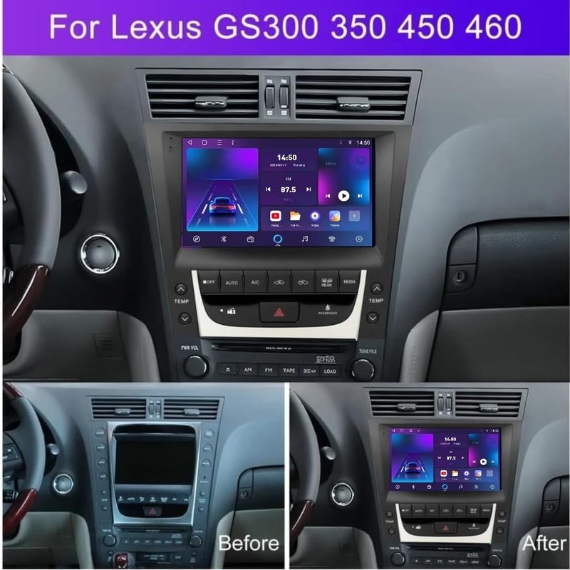 فيريكس شاشة أندرويد للسيارة لكزس GS300 GS350 GS400 GS430 موديلات 2005-2011، شاشة لمس 9 بوصة مع أبل كاربلاي وأندرويد أوتو لاسلكي، واي فاي، بلوتوث، نظام تحديد المواقع، كاميرا خلفية عالية الدقة، DSP، 4G، (2+32GB، 4 نواة) - Image 3