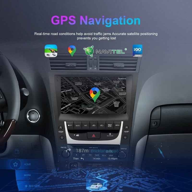 فيريكس شاشة أندرويد للسيارة لكزس GS300 GS350 GS400 GS430 موديلات 2005-2011، شاشة لمس 9 بوصة مع أبل كاربلاي وأندرويد أوتو لاسلكي، واي فاي، بلوتوث، نظام تحديد المواقع، كاميرا خلفية عالية الدقة، DSP، 4G، (2+32GB، 4 نواة) - Image 5