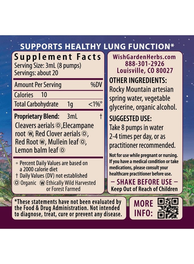 Wishgarden دعم يومي لقوة الجهاز التنفسي من ويش جاردن هيربز - مكمل عشبي لدعم الرئة قائم على النباتات مع المولين العضوي والإلكامبان، يدعم مرونة الرئة على المدى الطويل وكفاءة الرئة الأفضل، 4 أونصات - Image 2
