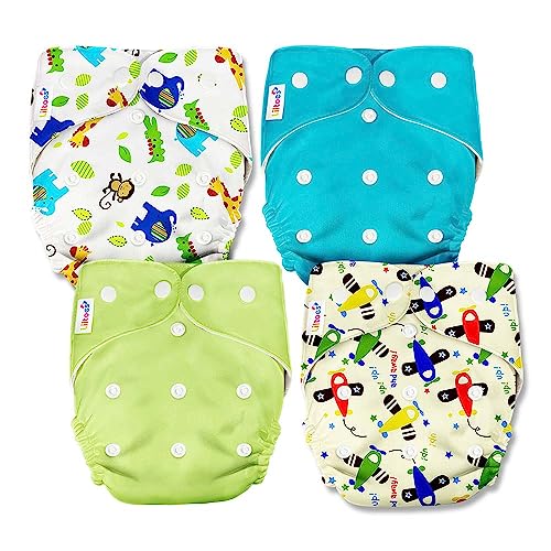 LILTOES 2 Printed & 2 Solid Cloth Diapers for Babies, Washable Reusable, Adjustable Sizes (4 Combo) (No Inserts Included) - Image 1