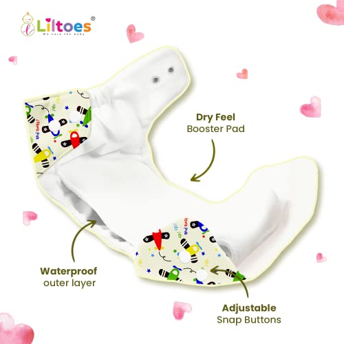 LILTOES 2 Printed & 2 Solid Cloth Diapers for Babies, Washable Reusable, Adjustable Sizes (4 Combo) (No Inserts Included) - Image 2