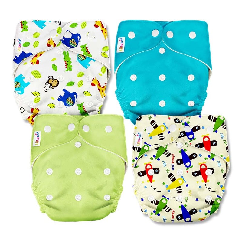 LILTOES 2 Printed & 2 Solid Cloth Diapers for Babies, Washable Reusable, Adjustable Sizes (4 Combo) (No Inserts Included) - Image 5