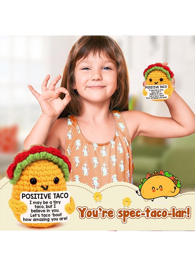 meayul Mini Positive Crochet Taco Emotional Inspirational Support Birthday Gifts for Women Men Wife Valentines Gifts, Handmade Knitted Crochet Animals Stocking Stuff Idea Cute Taco Desk Decor - Image 2