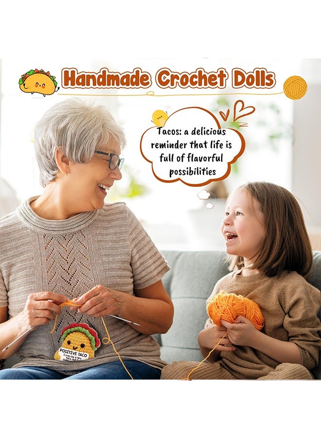 meayul Mini Positive Crochet Taco Emotional Inspirational Support Birthday Gifts for Women Men Wife Valentines Gifts, Handmade Knitted Crochet Animals Stocking Stuff Idea Cute Taco Desk Decor - Image 3