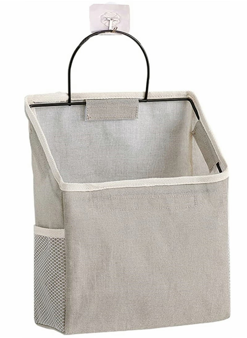 KASTWAVE Wall Hanging Organizer Bag, Closet Hanging Storage for Pocket, Bathroom Dormitory Storag With Hook Linen Cotton Organizer Box Containers for Bedroom, Kitchen, Living Room (Gray)  - Image 1
