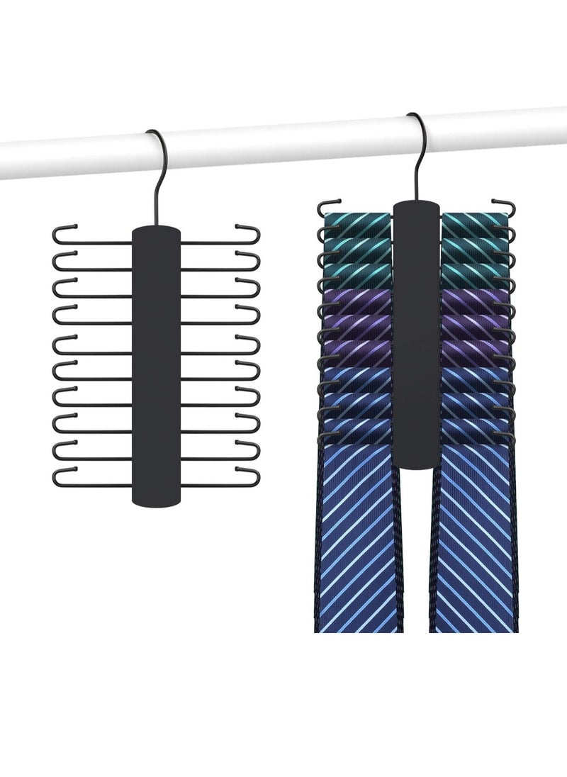 إسكدنيا Tie Rack 2 Pack Wooden Tie Hanger for Men Closet 20 Storage Capacity Non-Slip Rotatable Tie Organizer Closet Organizers and Storage for Tie Belt Scarf Black - Image 1