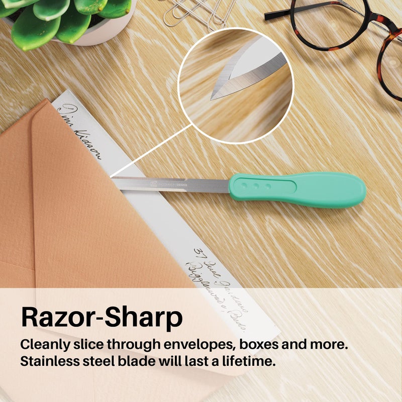 Uncommon Desks Office Letter Opener - Stainless Steel Knife-Edge Blade  Ergonomic Grip Handle (Mixed Colors  3 Pieces) - Image 3