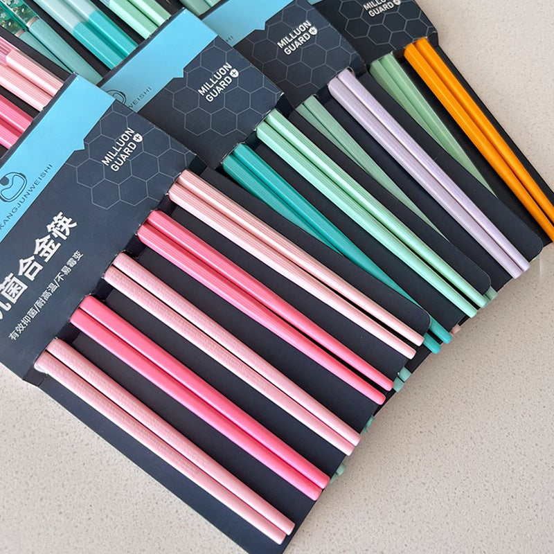 Yousheng Meidi Shuangshihui New Wholesale Kitchen Tableware Household High-Looking Kidsren's One Person and One Chopstick Alloy Chopsticks(Mixed color Morandi Sakura 5 pairs, 24.3cm) - Image 5