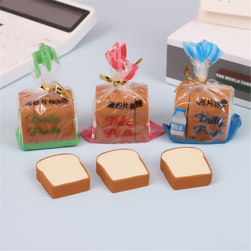 Creative Toast Bread Eraser - Adorable Brown Design 4-Pack Stationery Gift Pack for School Office Students - Image 2