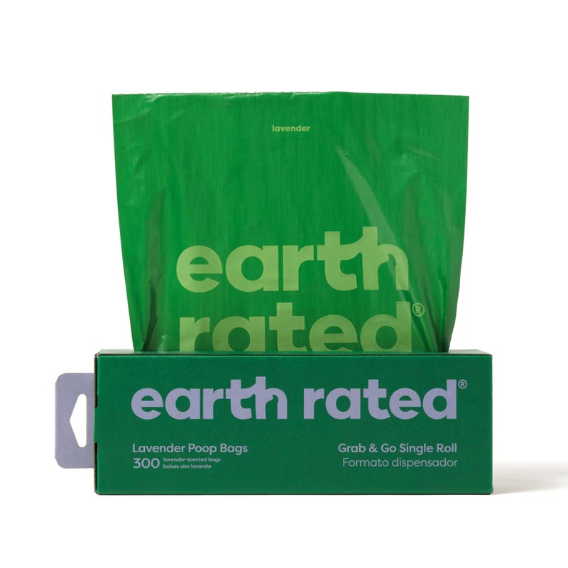 Earth Rated Dog Poop Bags, Thick Grab and Go Single Roll, Ideal for Backyard Pickups, Lavender Scented, 300 Count - Image 1