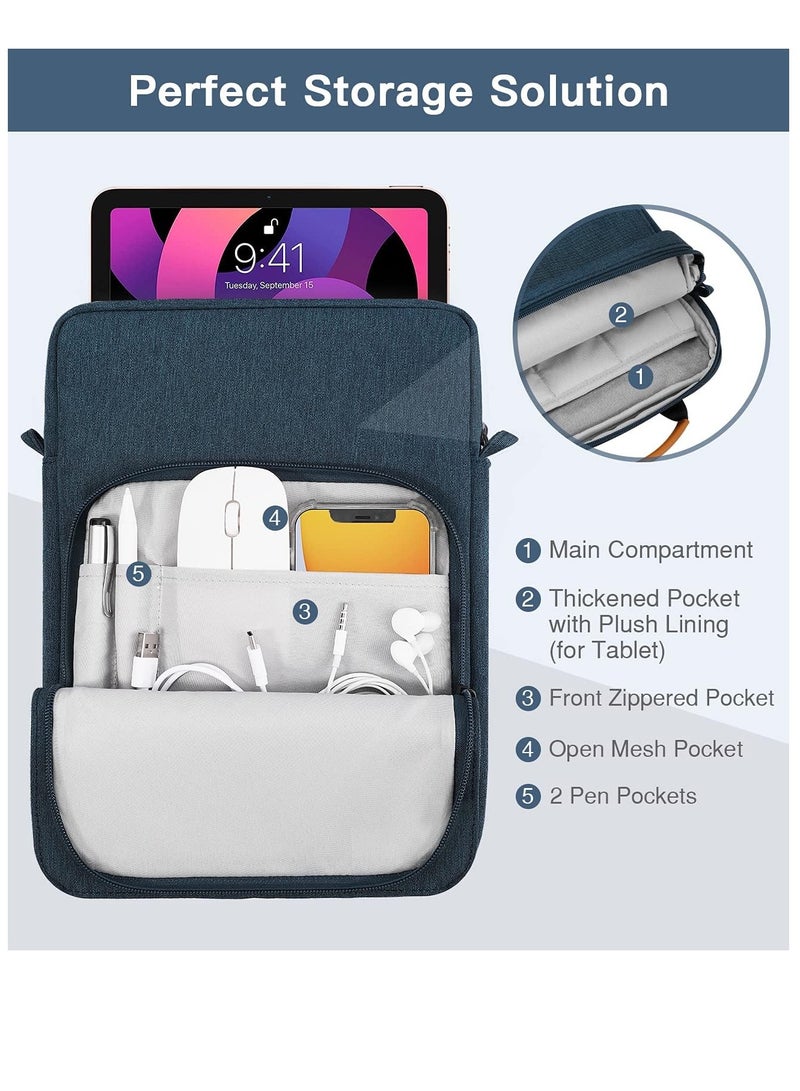 General Tablet Sleeve Bag Case with Shoulder Strap for iPad 10.2 2021-2019, iPad 10th Generation 2022, iPad Air 5/4 10.9, iPad Pro 11 2022-2018, Galaxy Tab S9/S8/A8/A7 2023（Navy Blue）  - Image 3