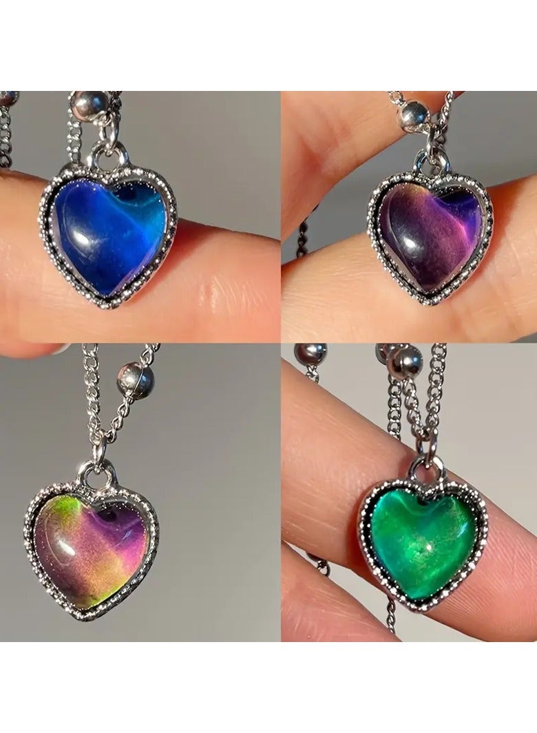 Home Clearance Sale 1pc Elegant Temperature-Sensitive Color-Changing Heart Necklace for Women – Sweet Style Zinc Alloy Jewelry with Blue Heart Pendant, Perfect for Vacations & Parties, Heart Jewelry - Image 2