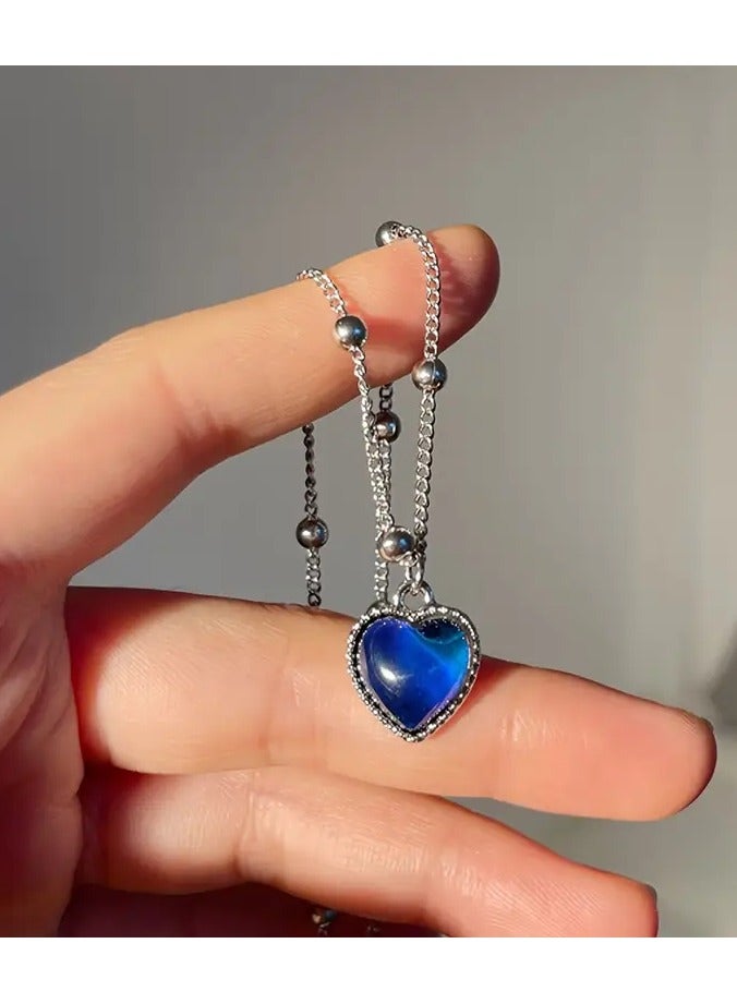 Home Clearance Sale 1pc Elegant Temperature-Sensitive Color-Changing Heart Necklace for Women – Sweet Style Zinc Alloy Jewelry with Blue Heart Pendant, Perfect for Vacations & Parties, Heart Jewelry - Image 5