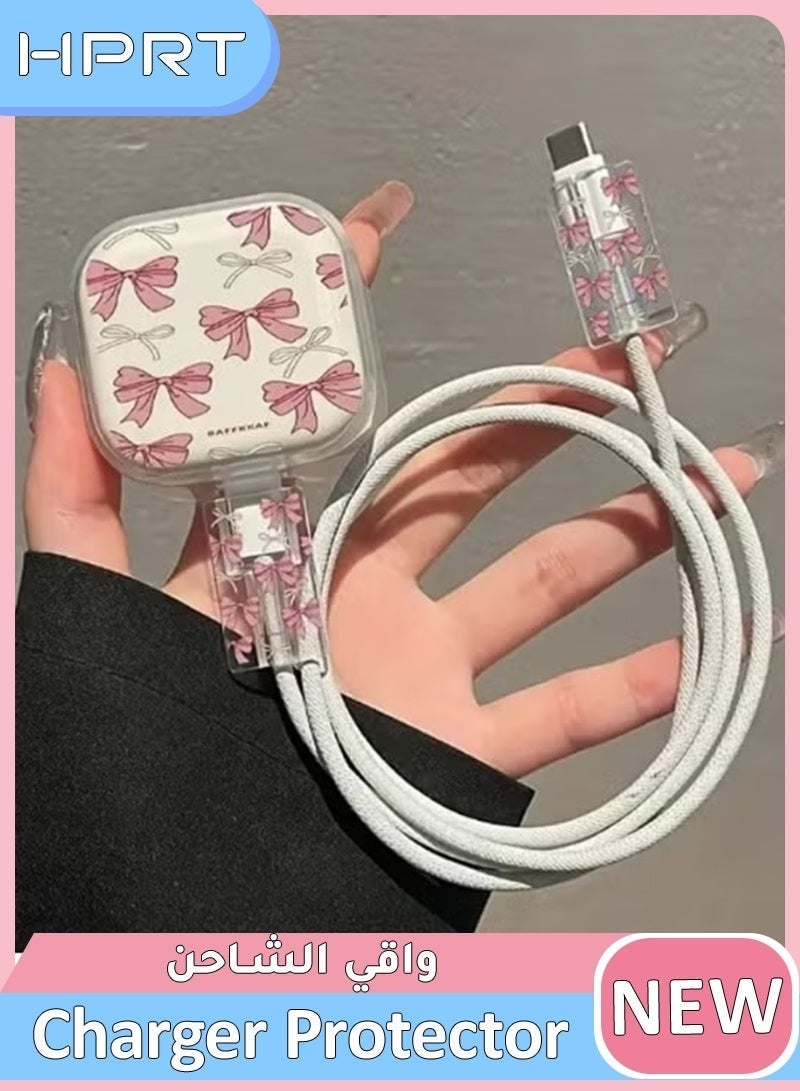 HPRT TPU Protective Case for 20W UK Plug Charger Adapter, Compatible With iPhone 16 15 14 13, Includes Anti Bending Cover for Data Cable, No Battery Box, Suitable as Gift (Pink) - Image 1