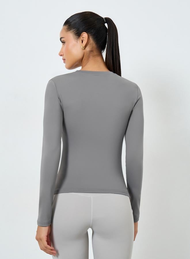 Styli Active Round Neck Fitted Long Sleeve Top - Image 4