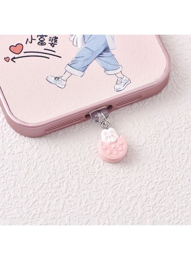 Powdered Biscuit Rabbit DIY Resin Dust Plug For iPhone 5 To 14 Pro Max Mobile Phone - Image 1