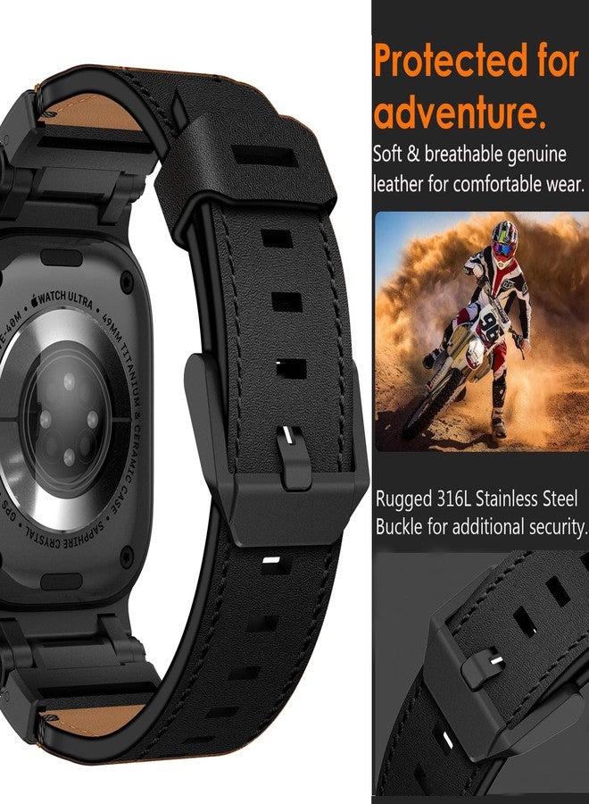 أساور جلدية من WINGLE لساعة Apple Watch، موديل Ultra 2، بمقاسات 49 مم، 46 مم، 45 مم، 44 مم، 42 مم، للرجال، من سلسلة 10، 9، 8، 7، SE، 6، 5، 4، 3، 2، 1. مصنوعة من الجلد الطبيعي، مزودة بموصل معدني متين، مناسبة لساعات Apple iWatch الرياضية. - Image 3