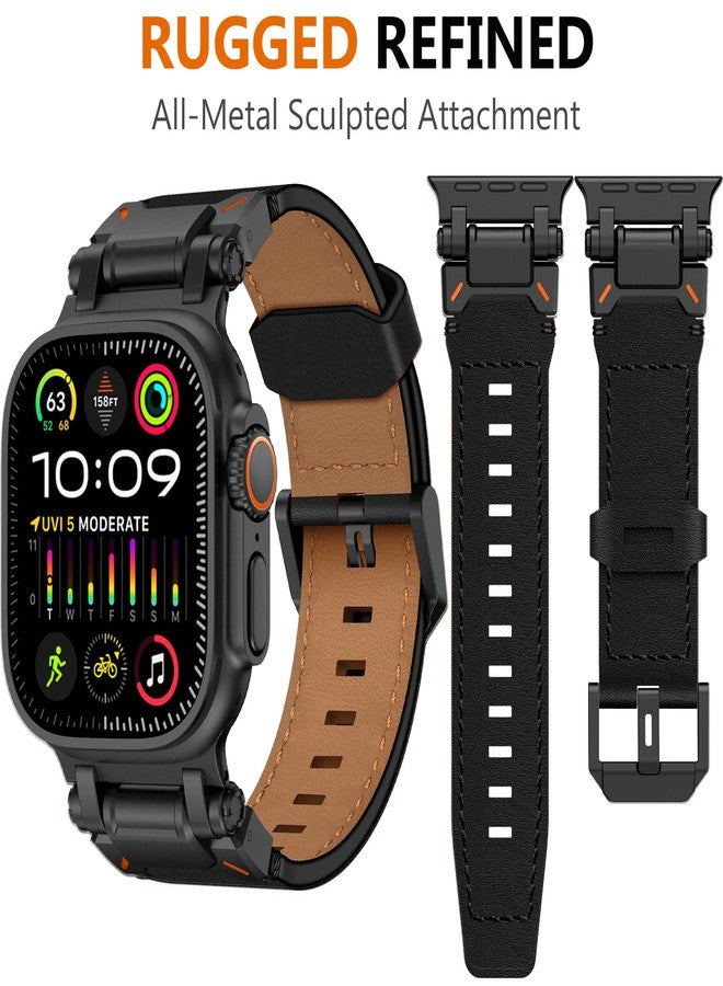 أساور جلدية من WINGLE لساعة Apple Watch، موديل Ultra 2، بمقاسات 49 مم، 46 مم، 45 مم، 44 مم، 42 مم، للرجال، من سلسلة 10، 9، 8، 7، SE، 6، 5، 4، 3، 2، 1. مصنوعة من الجلد الطبيعي، مزودة بموصل معدني متين، مناسبة لساعات Apple iWatch الرياضية. - Image 2