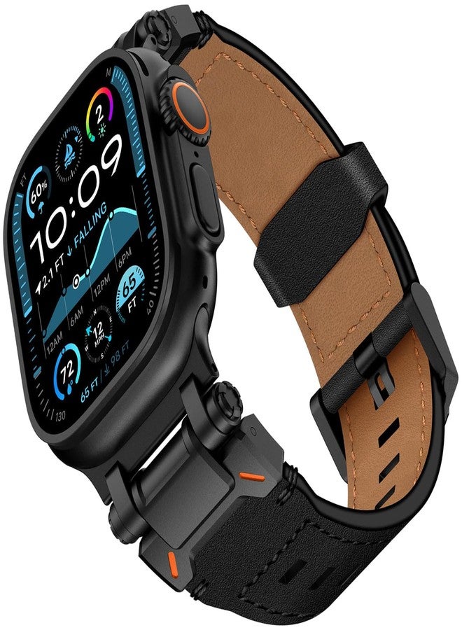 أساور جلدية من WINGLE لساعة Apple Watch، موديل Ultra 2، بمقاسات 49 مم، 46 مم، 45 مم، 44 مم، 42 مم، للرجال، من سلسلة 10، 9، 8، 7، SE، 6، 5، 4، 3، 2، 1. مصنوعة من الجلد الطبيعي، مزودة بموصل معدني متين، مناسبة لساعات Apple iWatch الرياضية. - Image 1