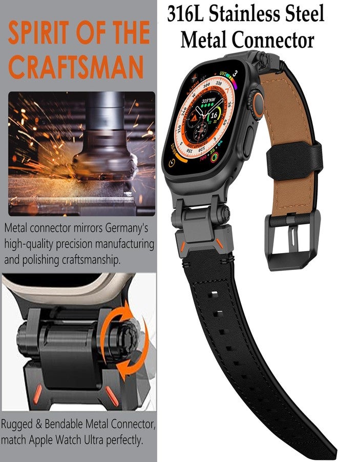 أساور جلدية من WINGLE لساعة Apple Watch، موديل Ultra 2، بمقاسات 49 مم، 46 مم، 45 مم، 44 مم، 42 مم، للرجال، من سلسلة 10، 9، 8، 7، SE، 6، 5، 4، 3، 2، 1. مصنوعة من الجلد الطبيعي، مزودة بموصل معدني متين، مناسبة لساعات Apple iWatch الرياضية. - Image 4