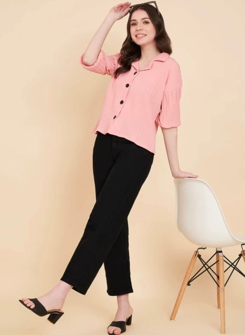 Grace Women regular fit solid lapel collar casual shirt  - Image 1